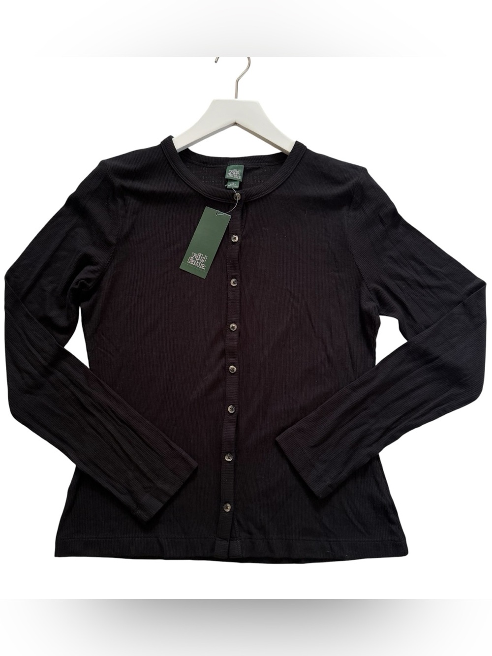 NWT Wild Fable Black Ribbed Button Front Long Sleeve Cardigan Sweater Medium